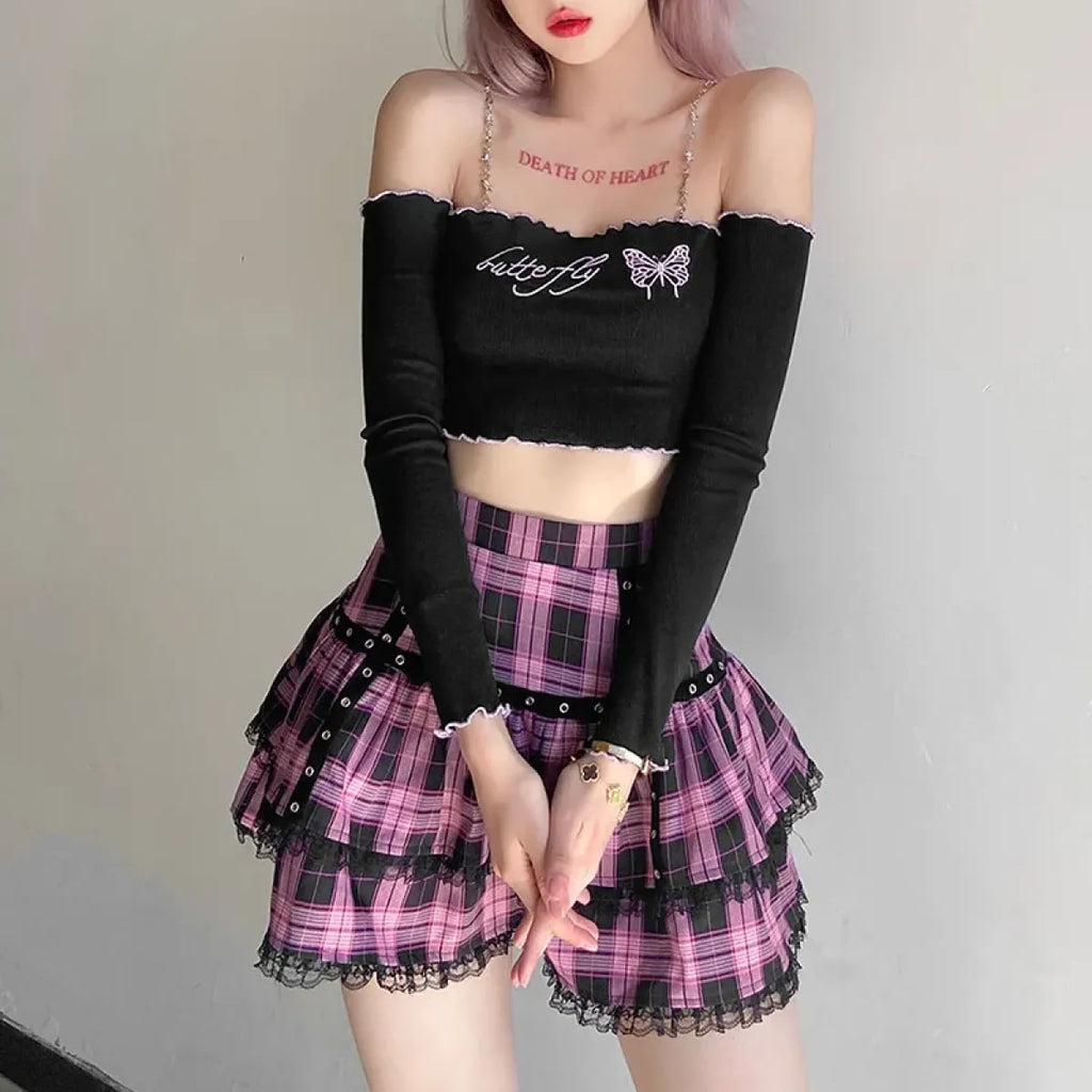 Lolita Plaid Mini Skirt – Gothic Harajuku - Night Bloom Digital Empire Studios