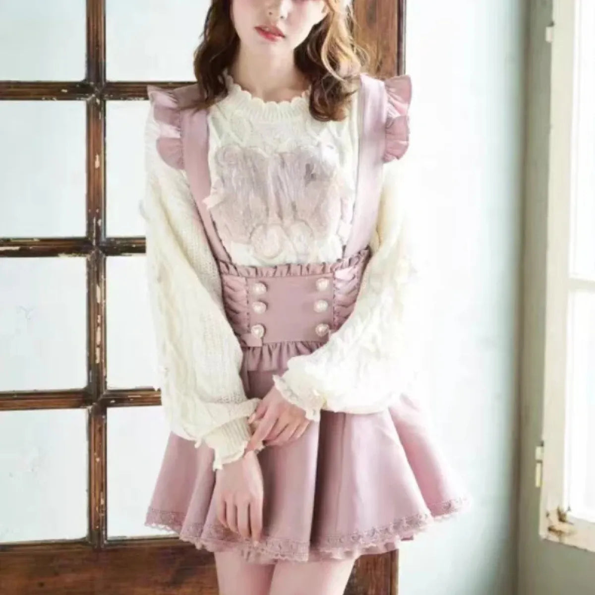 Gothic Lolita Suspender Skirt – Lace Trim Bowknot A-Line Mini - Night Bloom Digital Empire Studios