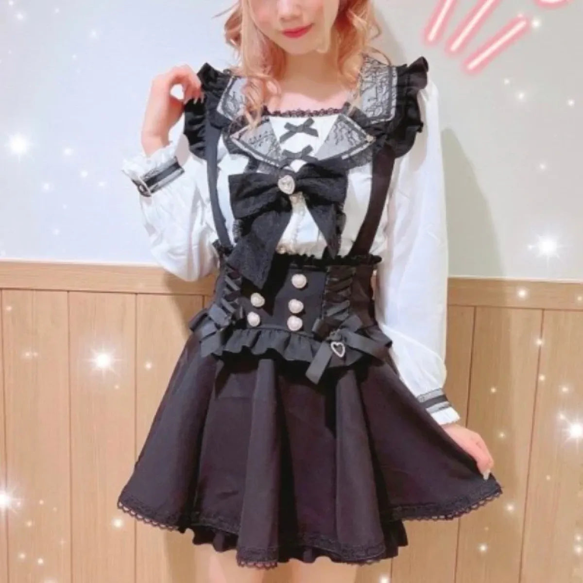 Gothic Lolita Suspender Skirt – Lace Trim Bowknot A-Line Mini - Night Bloom Digital Empire Studios