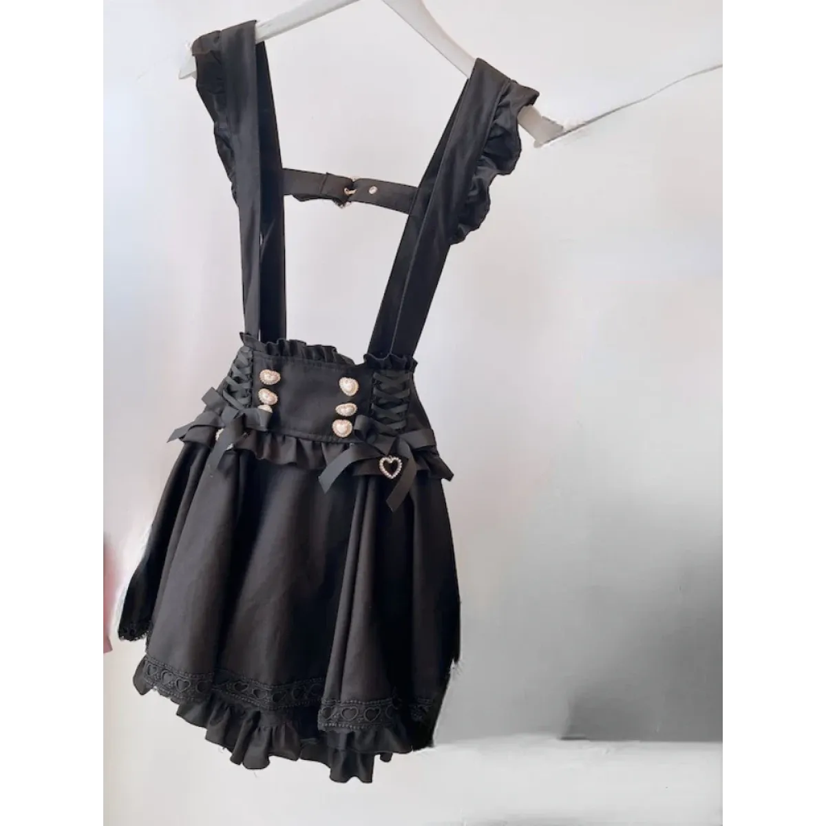 Gothic Lolita Suspender Skirt – Lace Trim Bowknot A-Line Mini - Night Bloom Digital Empire Studios