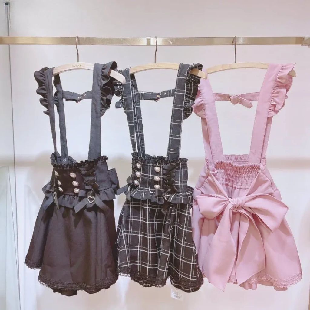 Gothic Lolita Suspender Skirt – Lace Trim Bowknot A-Line Mini - Night Bloom Digital Empire Studios