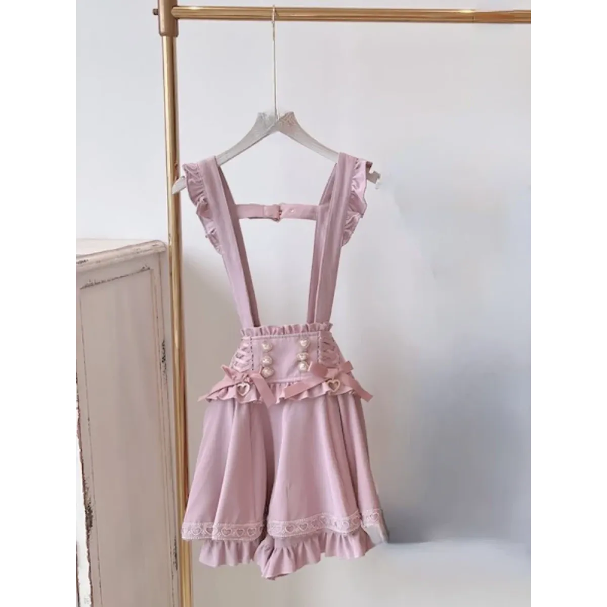 Gothic Lolita Suspender Skirt – Lace Trim Bowknot A-Line Mini - Night Bloom Digital Empire Studios