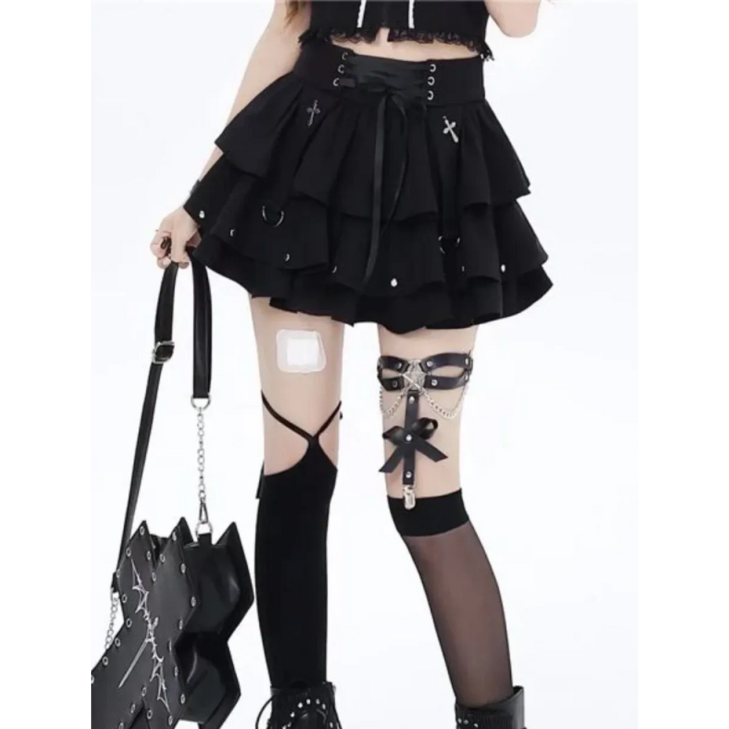 Gothic High-Waist Ruffle Mini Skirt – Y2K Harajuku E-Girl - Night Bloom Digital Empire Studios