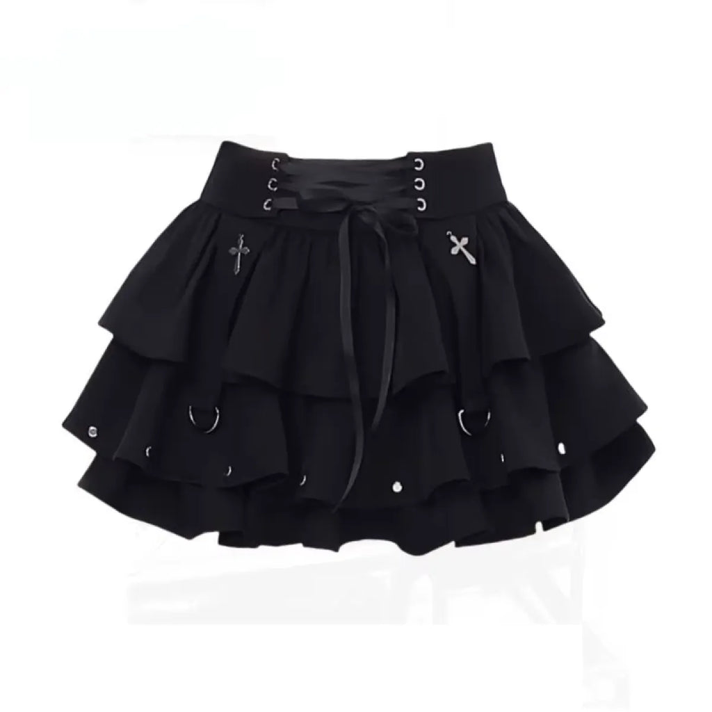 Gothic High-Waist Ruffle Mini Skirt – Y2K Harajuku E-Girl - Night Bloom Digital Empire Studios