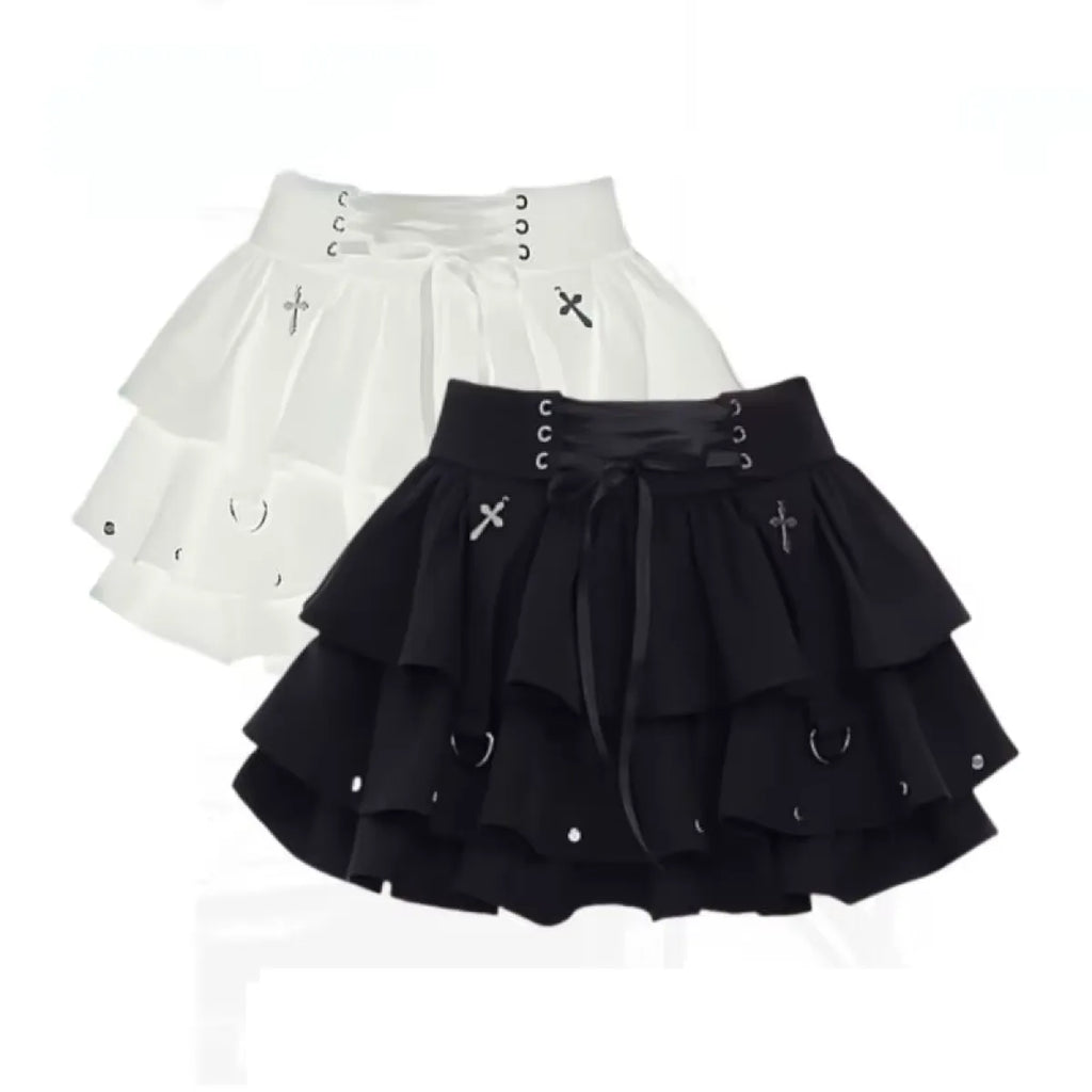 Gothic High-Waist Ruffle Mini Skirt – Y2K Harajuku E-Girl - Night Bloom Digital Empire Studios