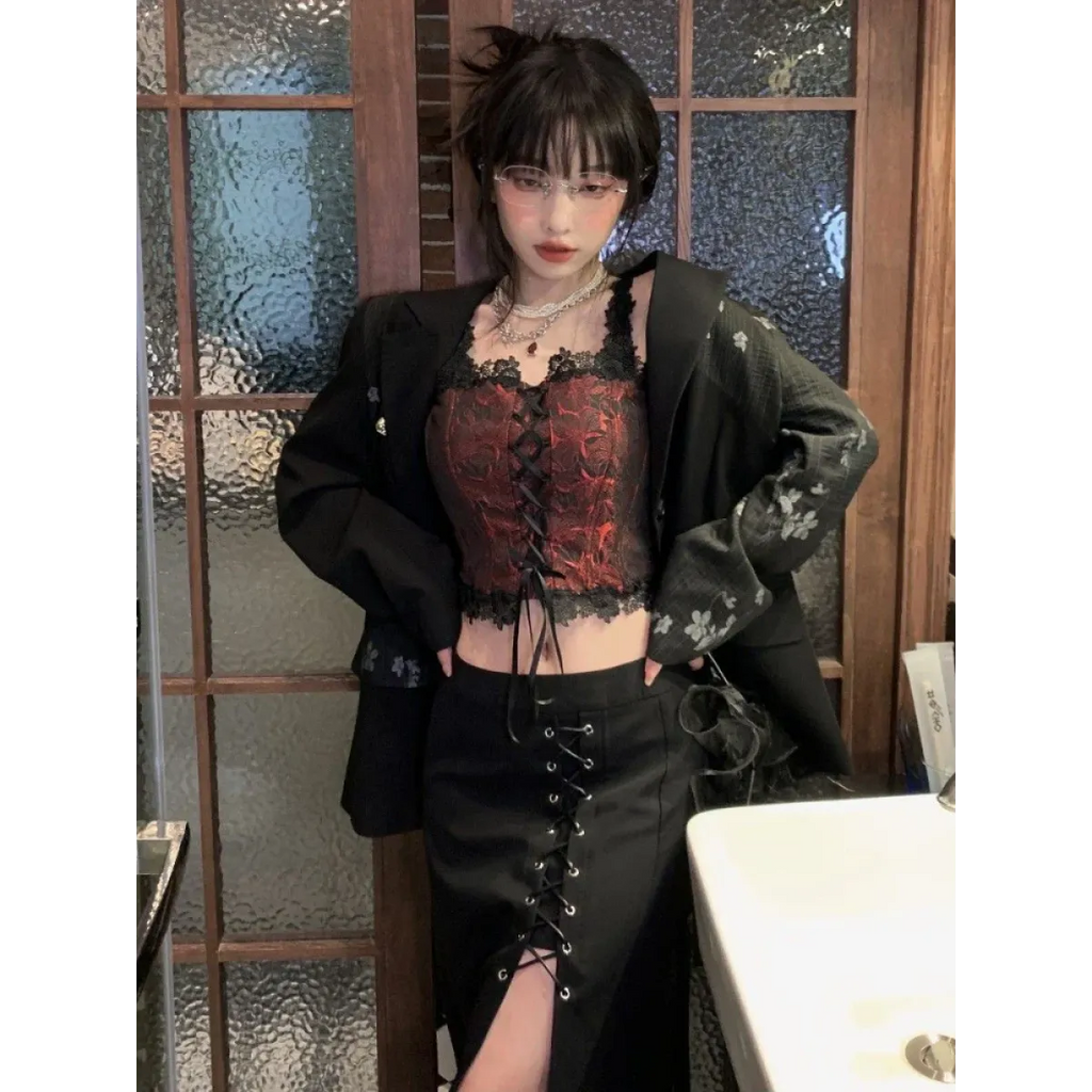 Gothic Lace-Up Crop Top – Sleeveless Vintage Design - Night Bloom Digital Empire Studios