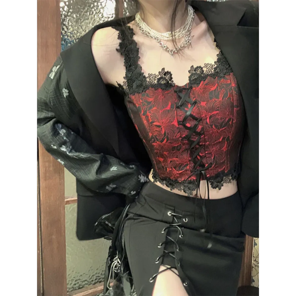 Gothic Lace-Up Crop Top – Sleeveless Vintage Design - Night Bloom Digital Empire Studios