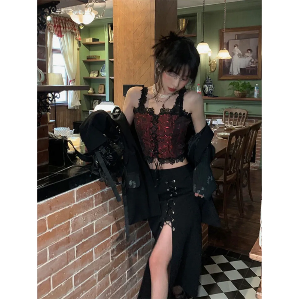 Gothic Lace-Up Crop Top – Sleeveless Vintage Design - Night Bloom Digital Empire Studios