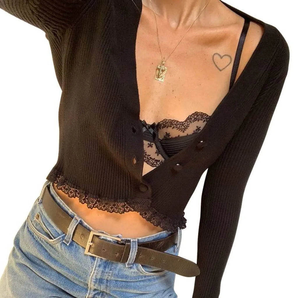 Vintage Gothic Lace Black Cardigan - Night Bloom Digital Empire Studios