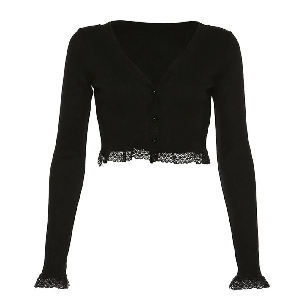 Vintage Gothic Lace Black Cardigan - Night Bloom Digital Empire Studios