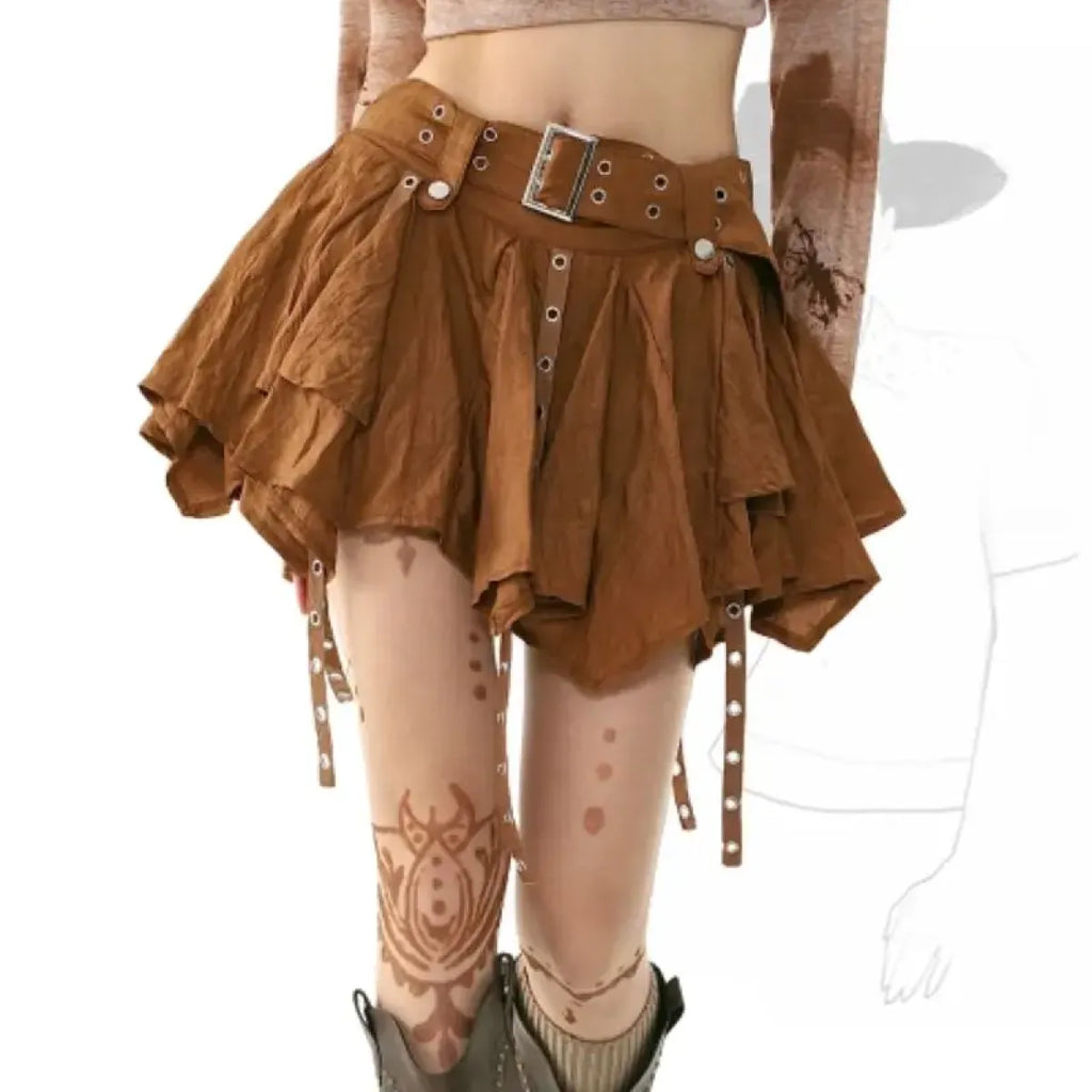 Harajuku Belted Pleated Mini Skirt – Y2K Gothic Aesthetic - Night Bloom Digital Empire Studios