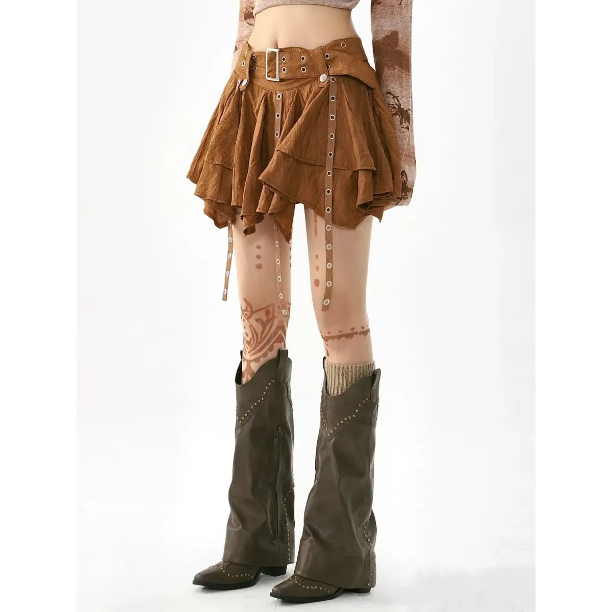 Harajuku Belted Pleated Mini Skirt – Y2K Gothic Aesthetic - Night Bloom Digital Empire Studios