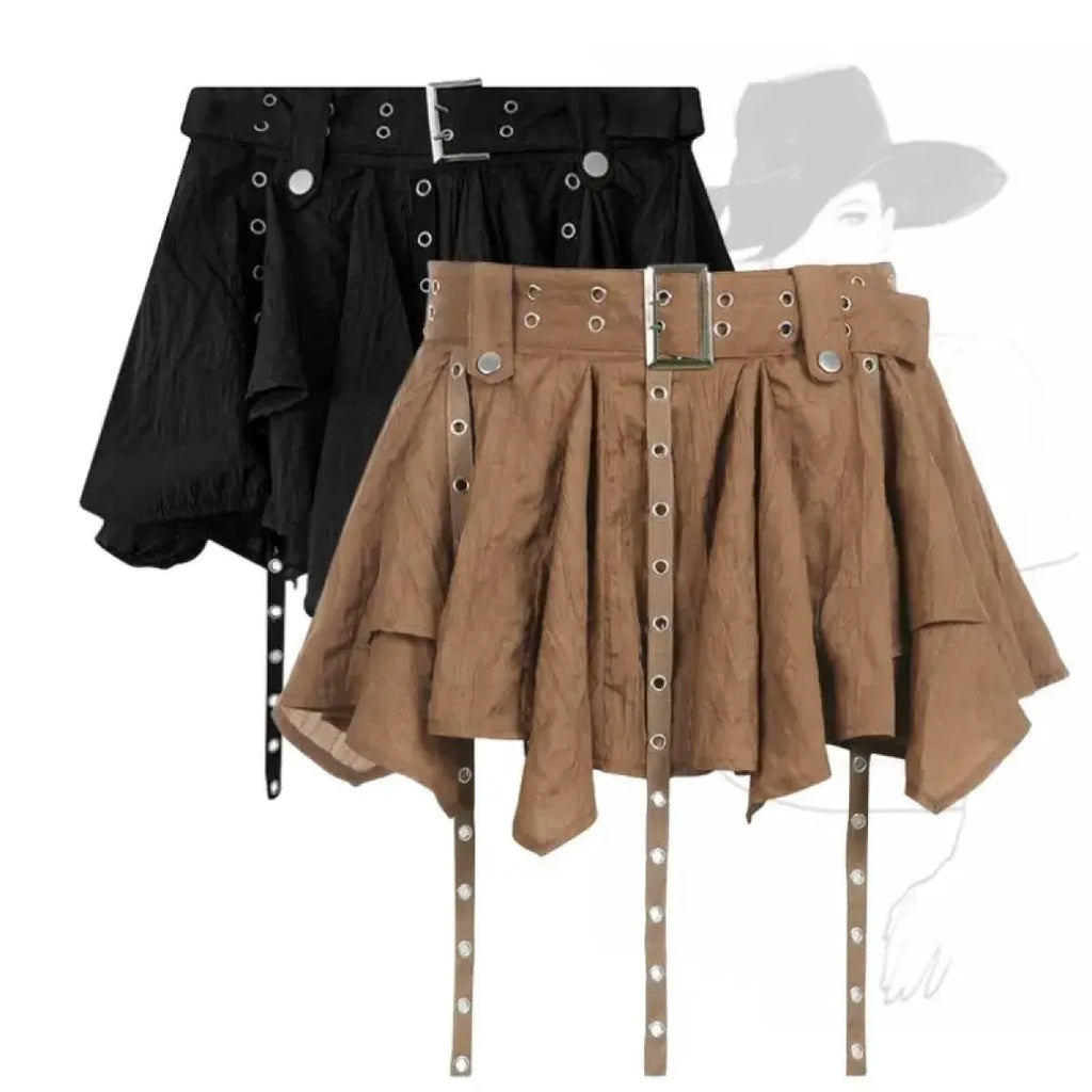 Harajuku Belted Pleated Mini Skirt – Y2K Gothic Aesthetic - Night Bloom Digital Empire Studios