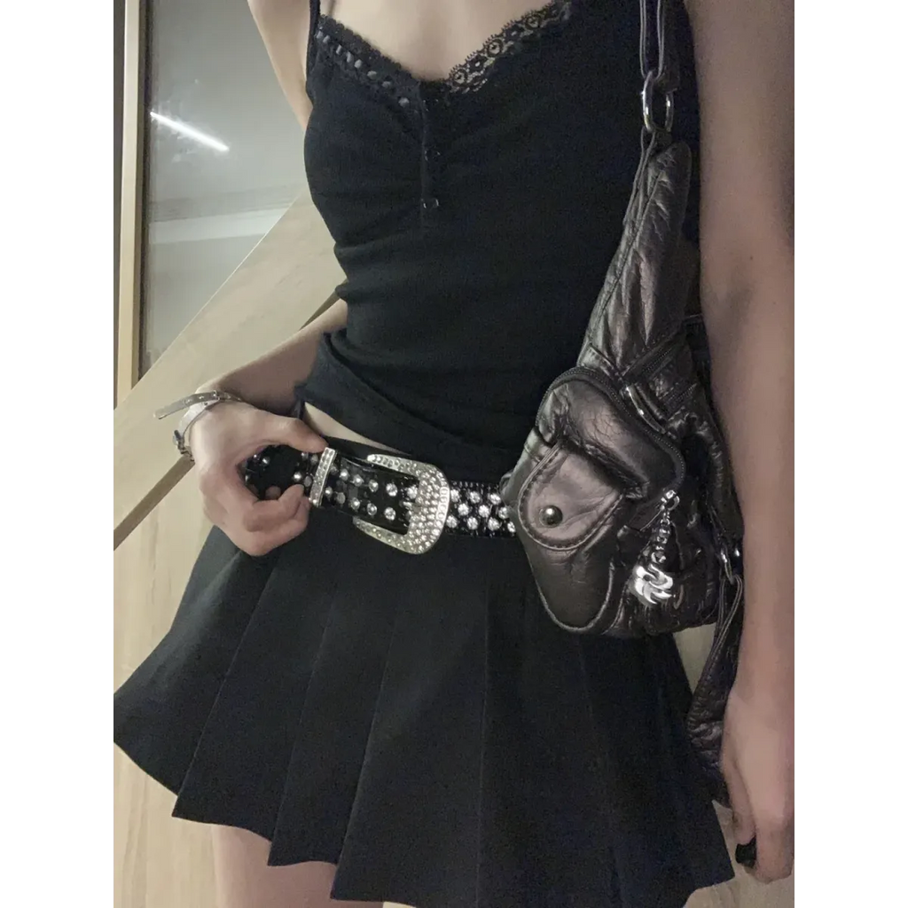 Black Lace Trim Tank Top – Y2K Gothic Coquette Punk Grunge Crop Top - Night Bloom Digital Empire Studios