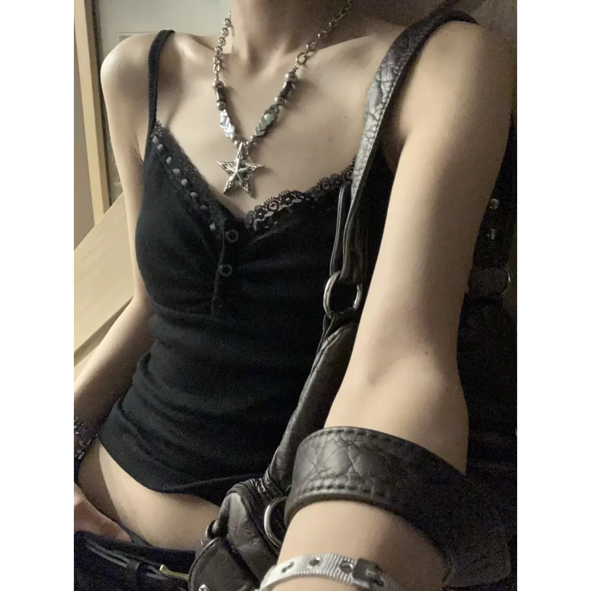 Black Lace Trim Tank Top – Y2K Gothic Coquette Punk Grunge Crop Top - Night Bloom Digital Empire Studios