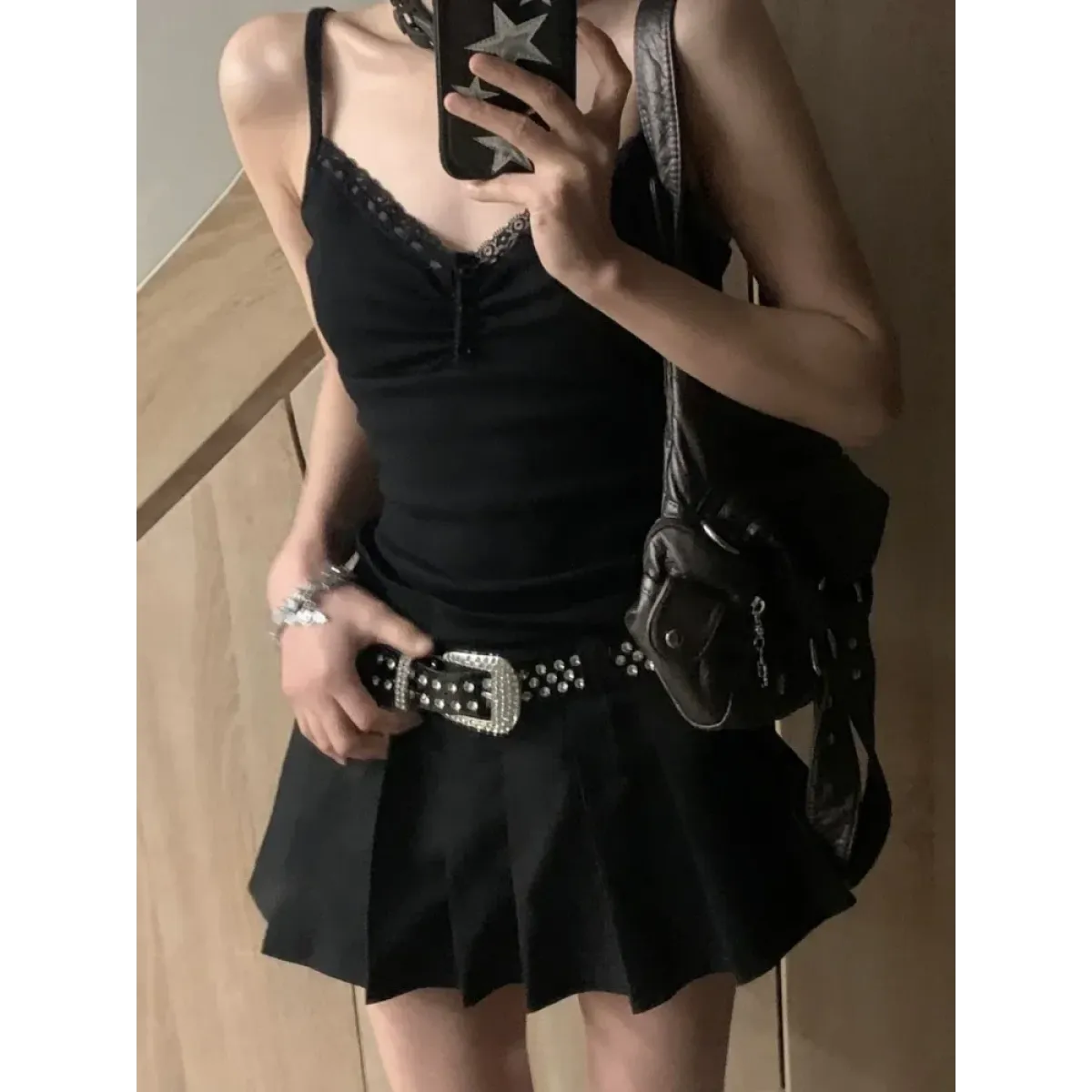 Black Lace Trim Tank Top – Y2K Gothic Coquette Punk Grunge Crop Top - Night Bloom Digital Empire Studios