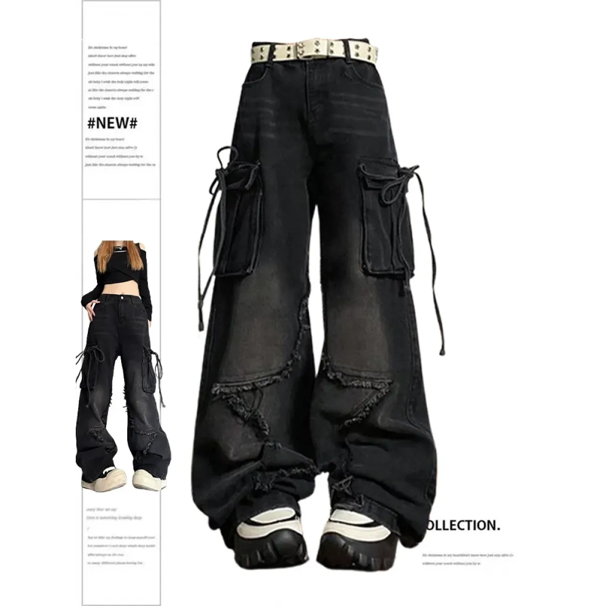 Gothic Baggy Cargo Jeans – Y2K Harajuku Grunge Pants - Night Bloom Digital Empire Studios