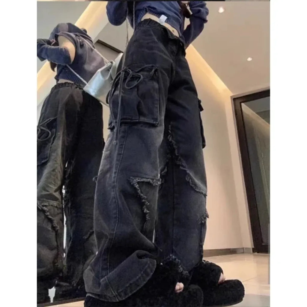 Gothic Baggy Cargo Jeans – Y2K Harajuku Grunge Pants - Night Bloom Digital Empire Studios