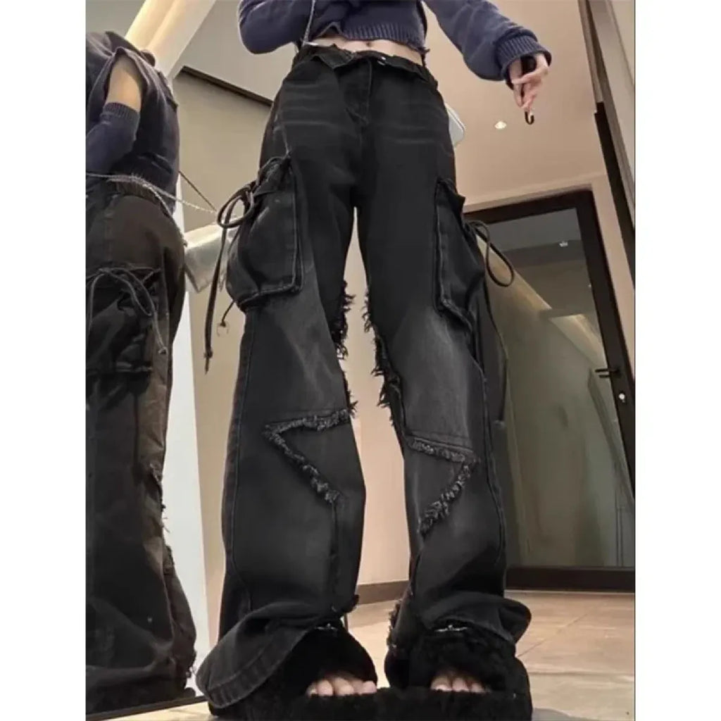 Gothic Baggy Cargo Jeans – Y2K Harajuku Grunge Pants - Night Bloom Digital Empire Studios