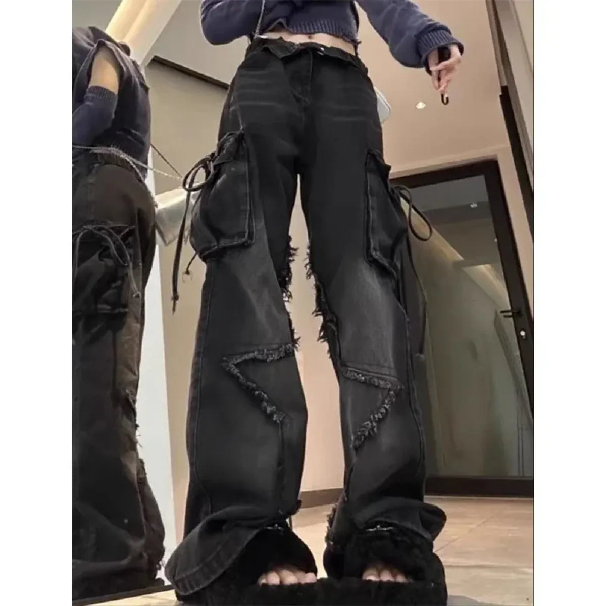 Gothic Baggy Cargo Jeans – Y2K Harajuku Grunge Pants - Night Bloom Digital Empire Studios