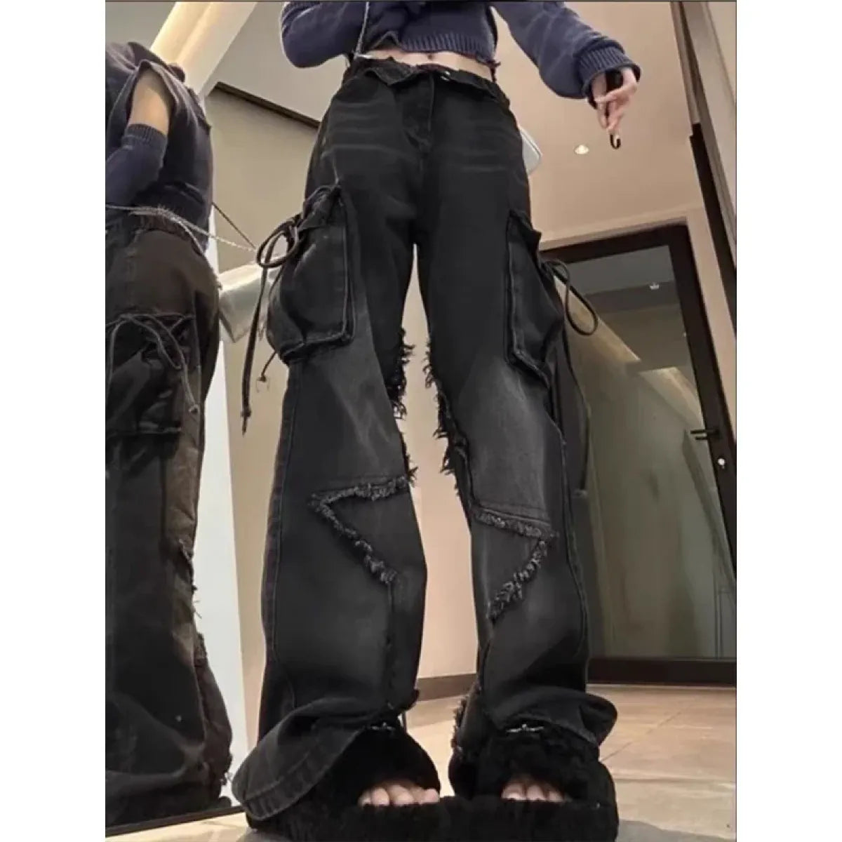 Gothic Baggy Cargo Jeans – Y2K Harajuku Grunge Pants - Night Bloom Digital Empire Studios