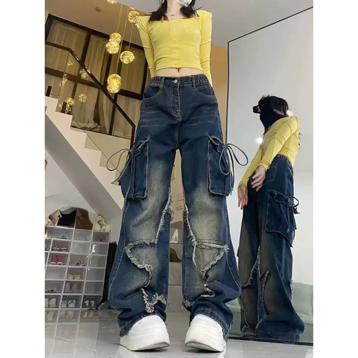 Gothic Baggy Cargo Jeans – Y2K Harajuku Grunge Pants - Night Bloom Digital Empire Studios