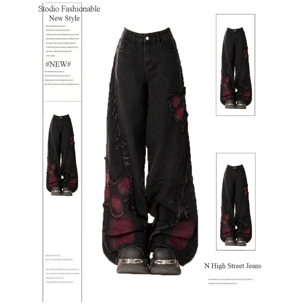 Gothic Baggy Jeans – Y2K Harajuku Grunge Aesthetic - Night Bloom Digital Empire Studios