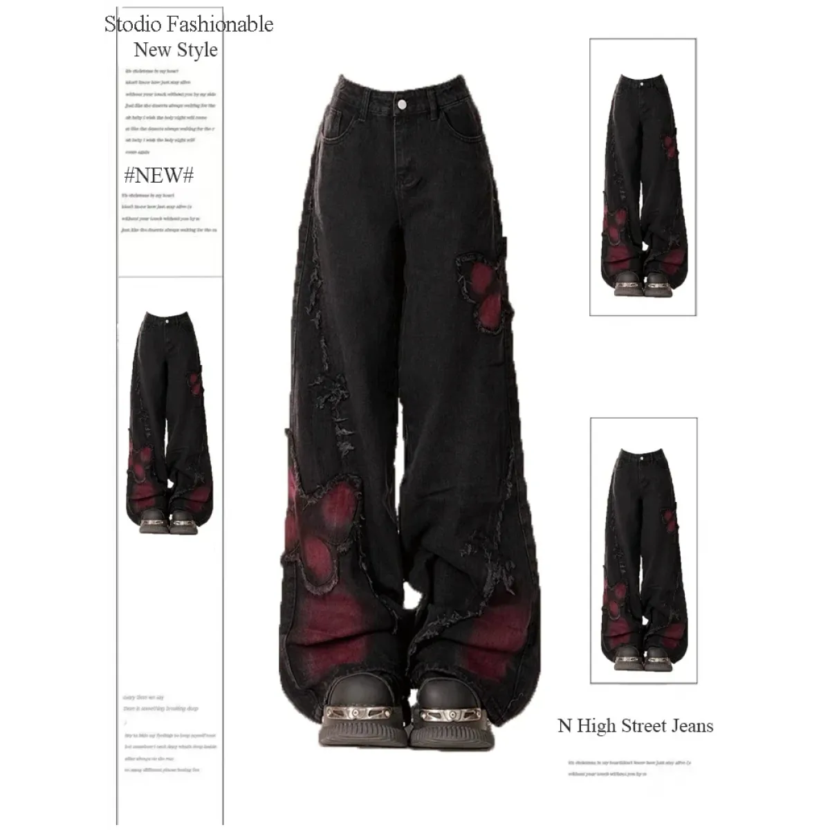 Gothic Baggy Jeans – Y2K Harajuku Grunge Aesthetic - Night Bloom Digital Empire Studios